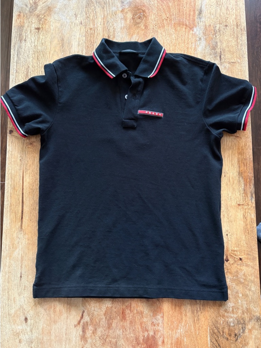 Prada Black Polo with Red and White Trim
